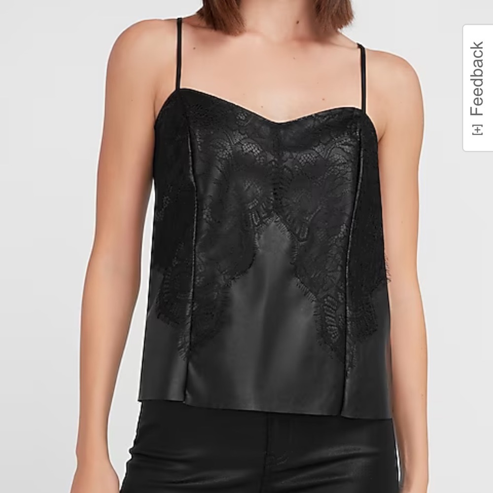 NWT EXPRESS Faux Leather and Lace Cami Tank Black size M